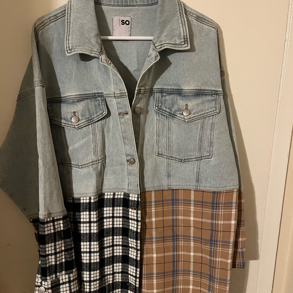 Denim shirt with plaid